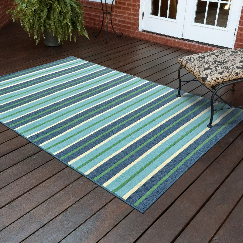 carpet for pet-friendly homes -Vista Home Mackinac Blue Stripes Indoor/Outdoor Rug.