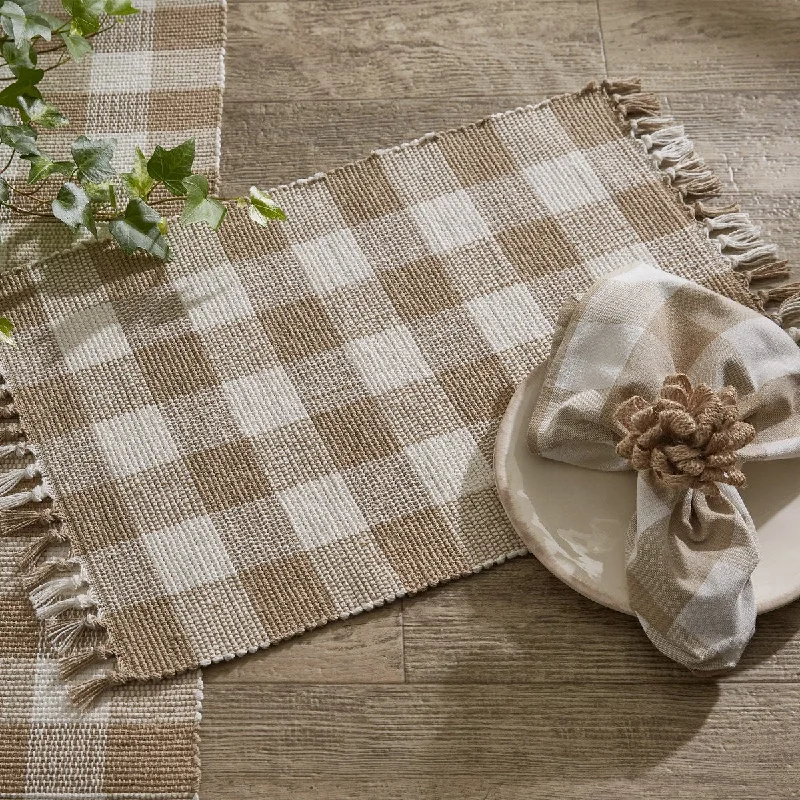 Placemat for modern dining setups-Buffalo Natural Check Yarn Placemats