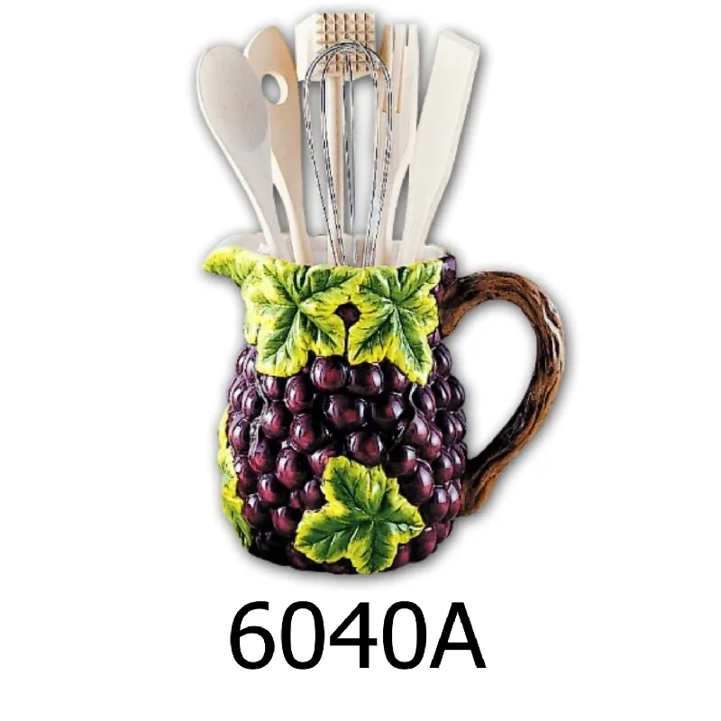 Kitchen utensils for basting-7 PC Grapes Hand Painted Fine Ceramicware Kitchen Tool Set