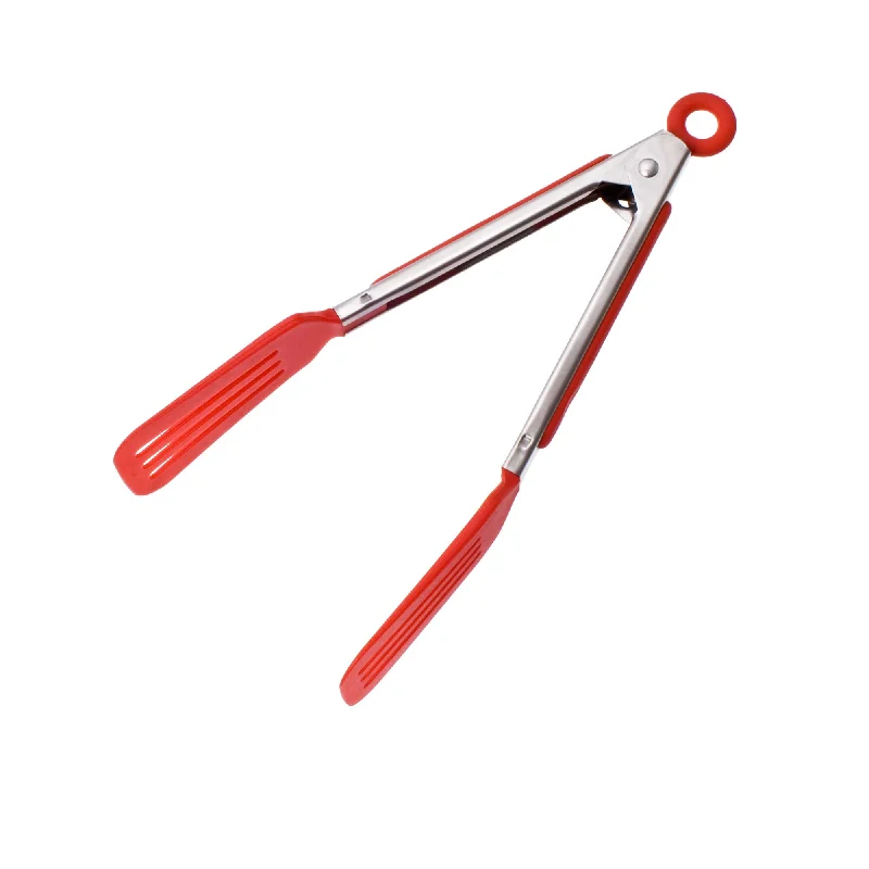 Kitchen tools for BBQ prep-Appetito Mini Spatula Tongs with Nylon Head 18cm in Red