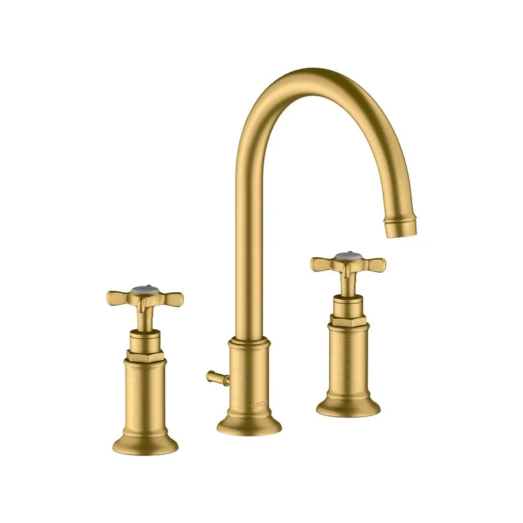 kitchen faucet button control-Lavatory Faucet Montreux Widespread 8 Inch Spread 2 Cross Brushed Gold Optic 1.2 Gallons per Minute 120 DEG Swivel Pop-Up 3 Hole 7 Inch