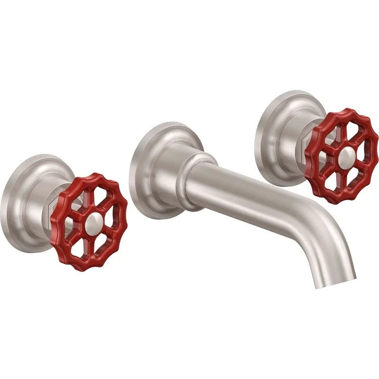 kitchen faucet online shopping-Lavatory Trim Descanso Works Vessel Wall 2 Red Wheel Polished Nickel Spout Reach 6-5/16 Inch 1.2 Gallons per Minute