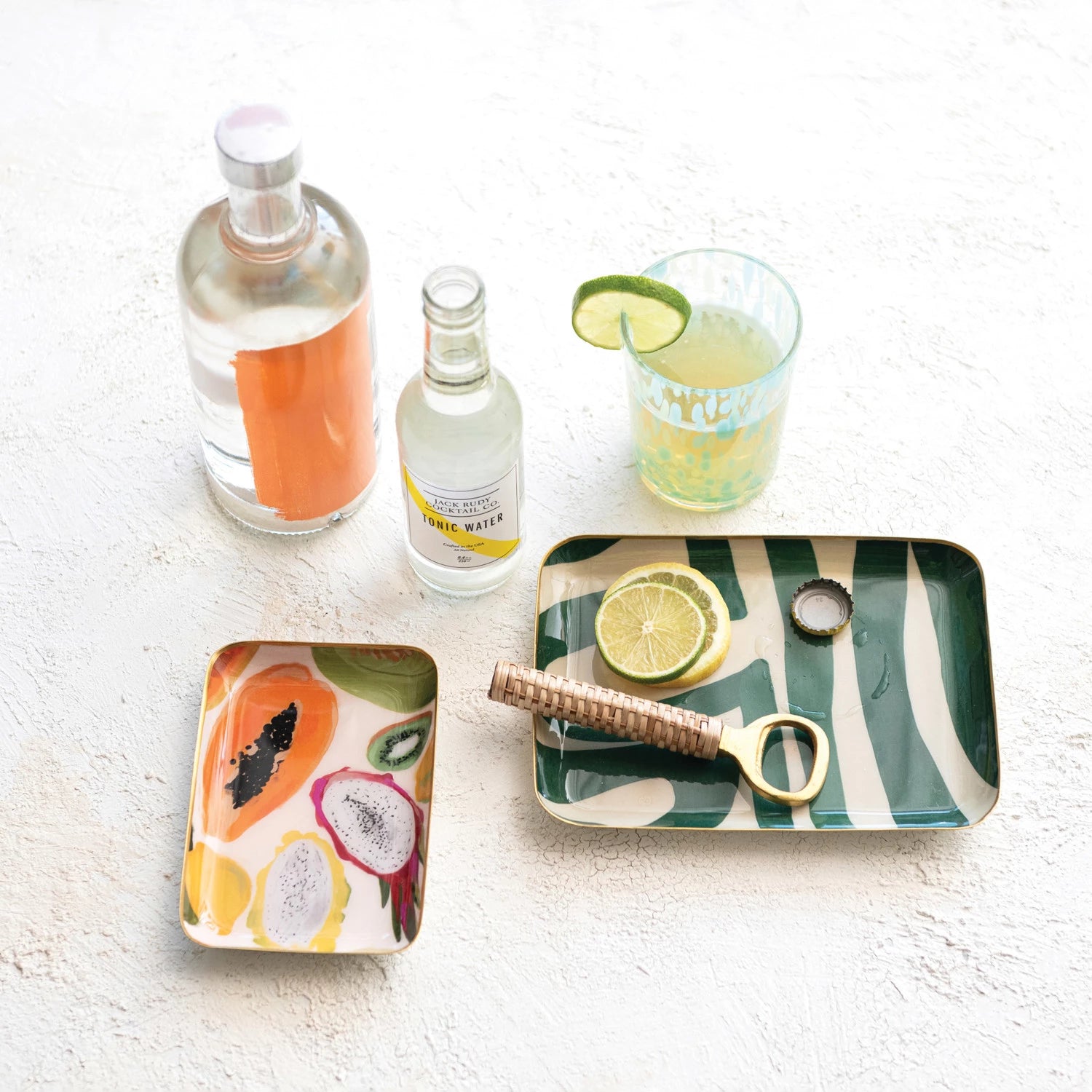 Kitchen utensils for sustainability-Creative Co-op - Enameled Metal Tray with Abstract Design