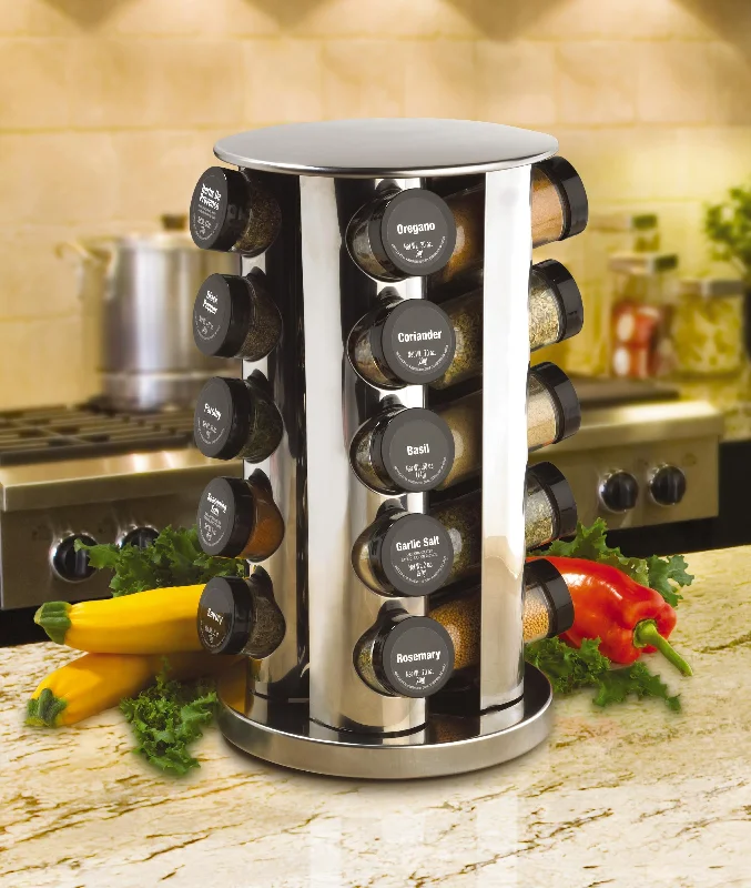 Kitchen tools for weddings-Kamenstein 20-Jar Revolving Spice Tower with Free Spice Refills for 5 Years