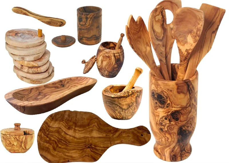 Kitchen utensils for ceramic-Mediterranean Olive Wood Ultimate Kitchen Collection