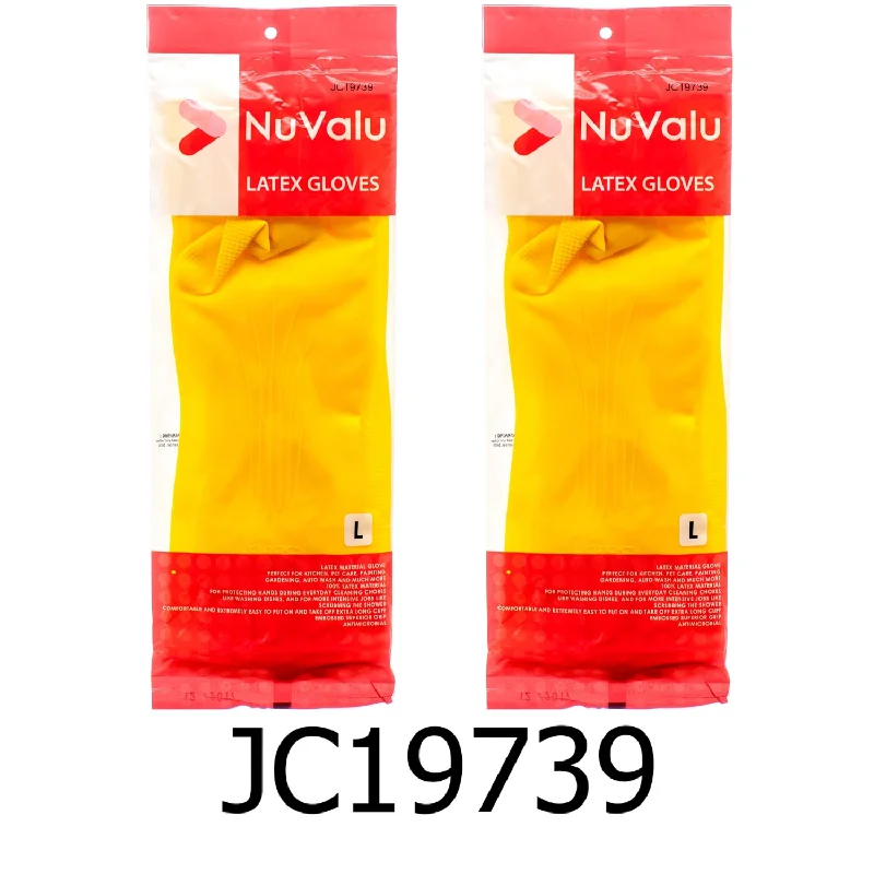 Kitchen tools for beach cooking-NuValu Yellow Multi-Purpose Latex Gloves - Size Large (2 Pairs)