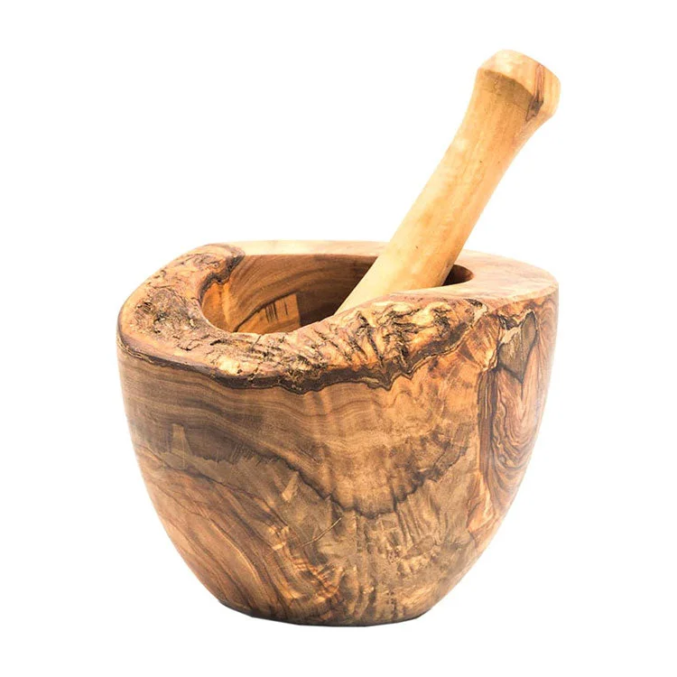 Best kitchen utensils for materials-Olive Wood Rustic Mortar and Pestle