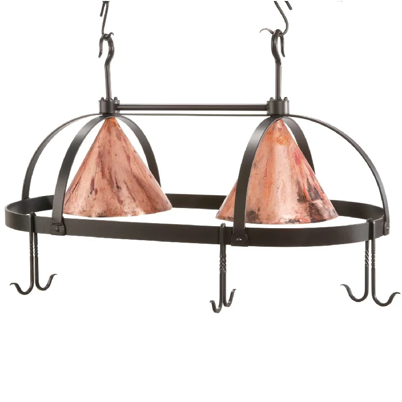 Kitchen utensils for lightweight-Oval Dutch Lighted Pot Rack - Copper