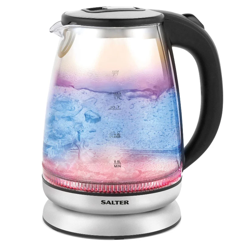 Kitchen tools for replacements-Salter Iridescent Glass Kettle With Blue To Red Dual Illumination - 1.7 Litre