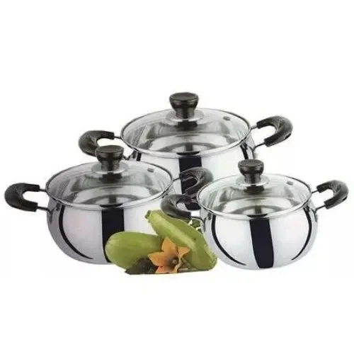 Kitchen tools for 5-piece sets-Set Of 3 Sauce Pot With Glass Cover