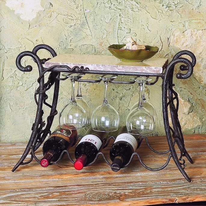 Kitchen tools for classics-Vineyard 4 Bottle Wine & Glass Rack