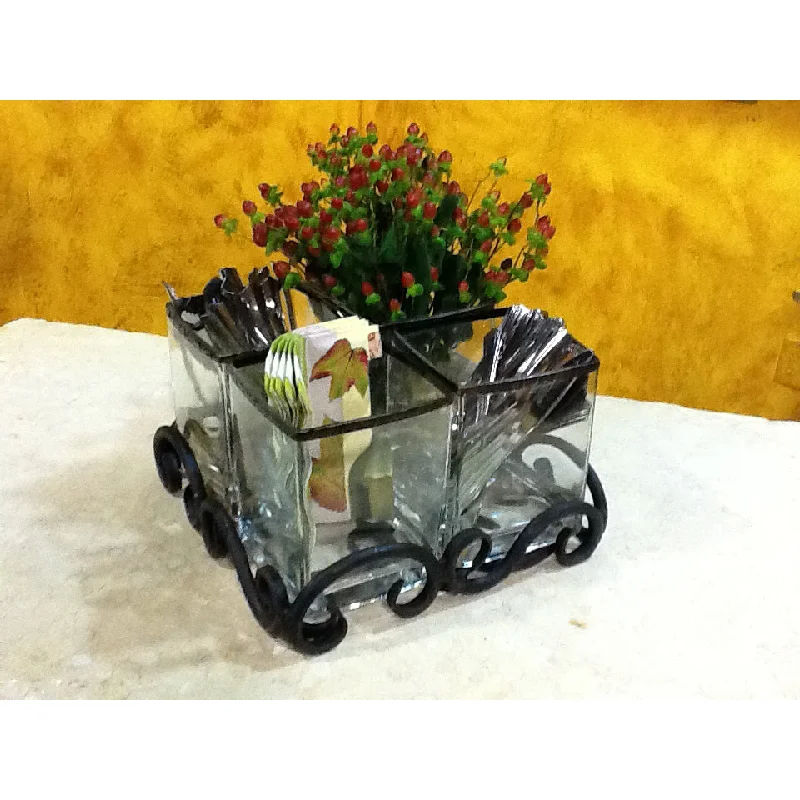 Kitchen utensils for revamping-Wrought Iron Siena Quad Utensil Holder