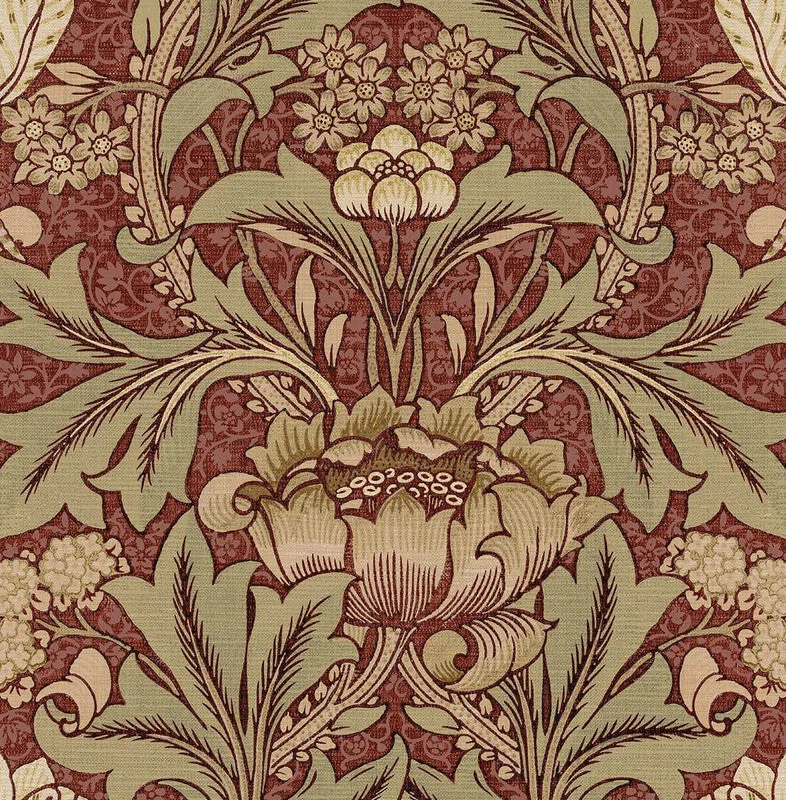 Wallpaper for rustic nursery-Acanthus Floral Peel & Stick Wallpaper in Red Clay & Lichen