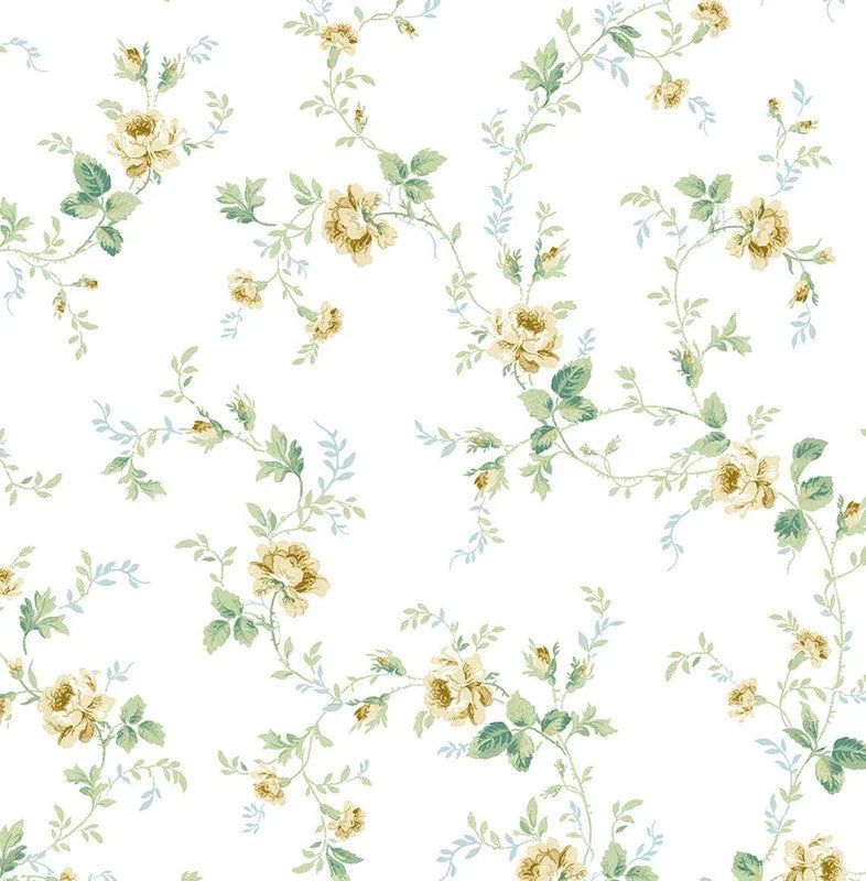 Wallpaper for cozy nursery-Blossom Floral Trail Peel & Stick Wallpaper in Wheatfield & Sage