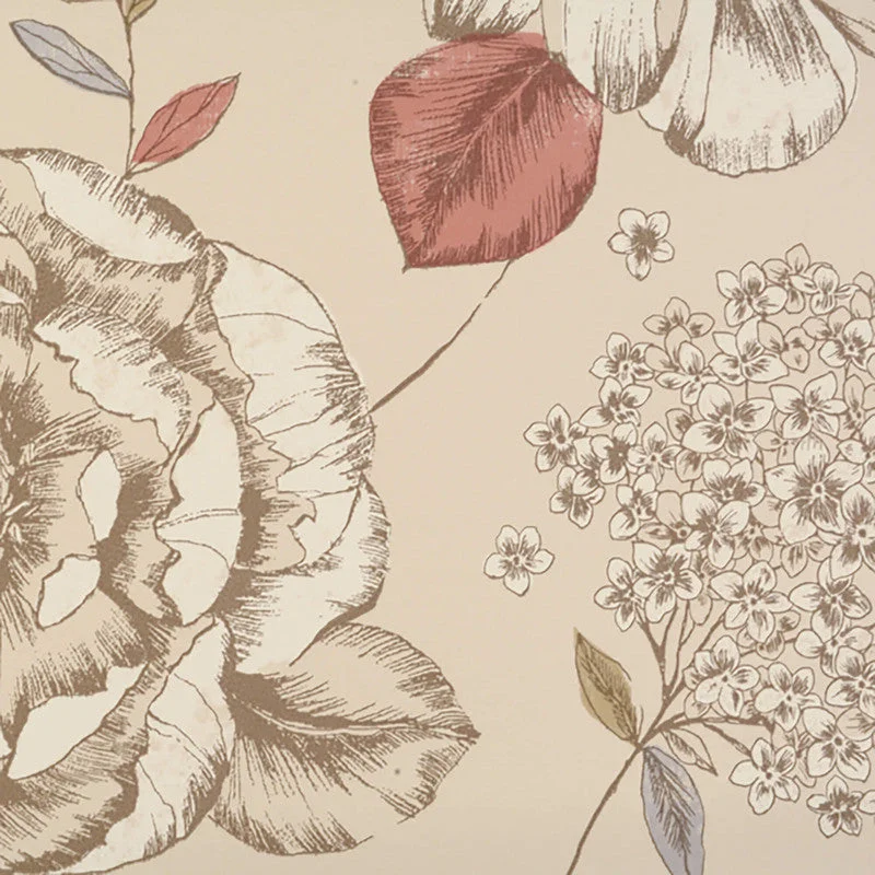 Wallpaper for rustic decor-Botanical Floral Bold Wallpaper in Cream/Rose/Blue