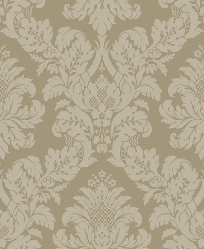 Wallpaper for stylish office-Charnay Damask Peel & Stick Wallpaper in Metallic Champagne & Glitter