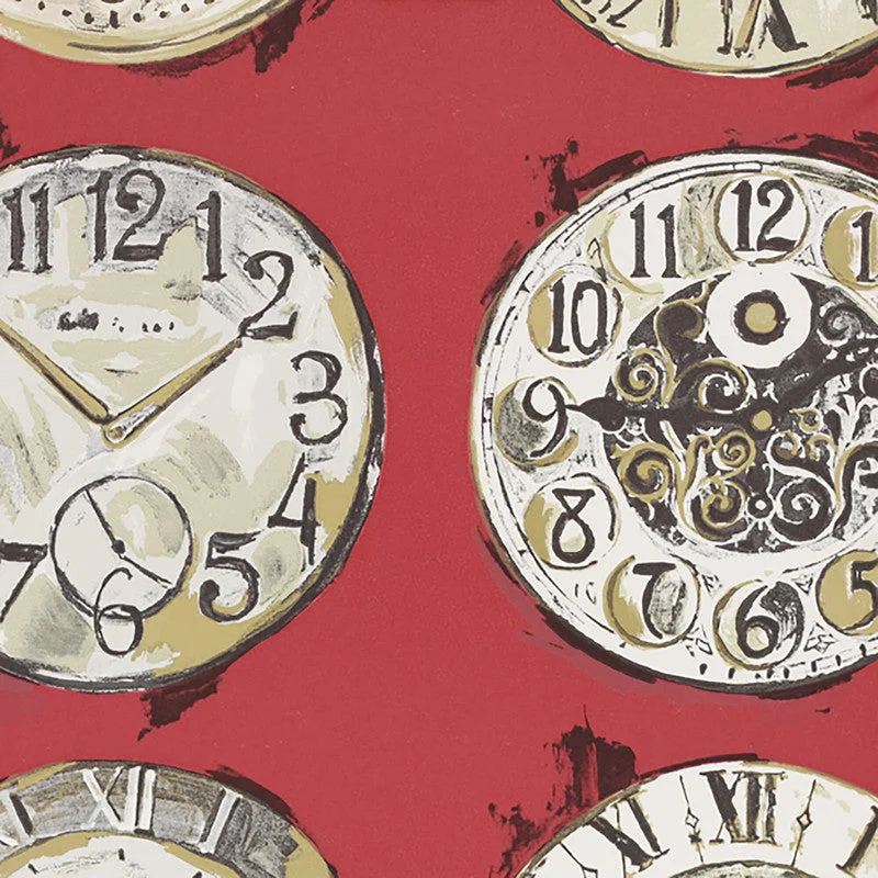 Wallpaper with flash effect-Clocks Antique Wallpaper in Black/Burgundy/Red