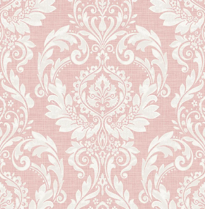 Wallpaper for bright nursery-Cora Damask Peel & Stick Wallpaper in Light Pink