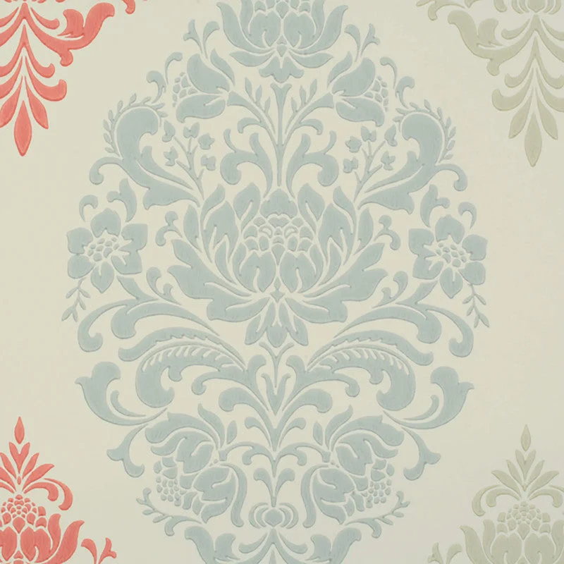 Wallpaper with leaf vines-Damask Modern Wallpaper in Rose/Blue/Grey