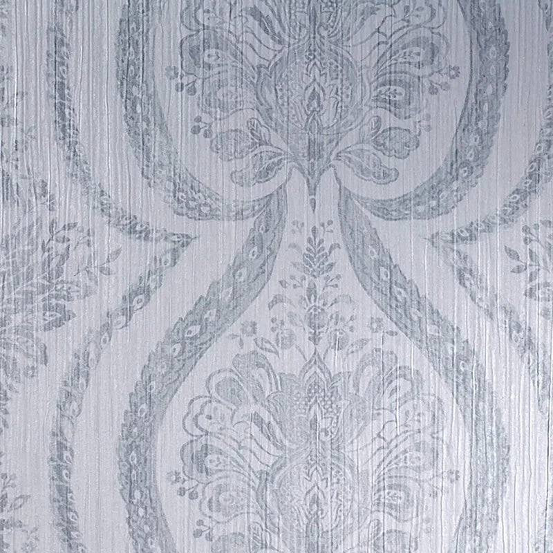 Wallpaper for chic decor-Damask Stria Transitional Wallpaper in Blue