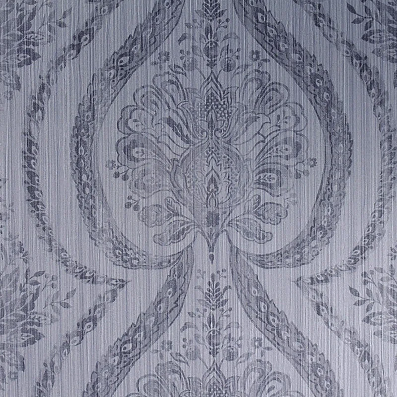 Wallpaper with rain theme-Damask Stria Transitional Wallpaper in Blue