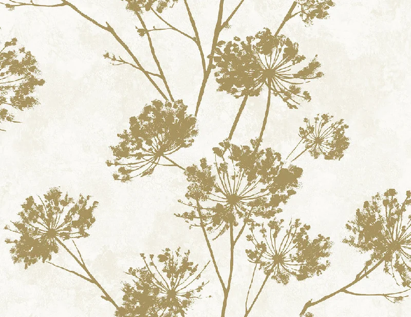 Wallpaper for kitchen walls-Dandelion Floral Peel & Stick Wallpaper in Metallic Gold