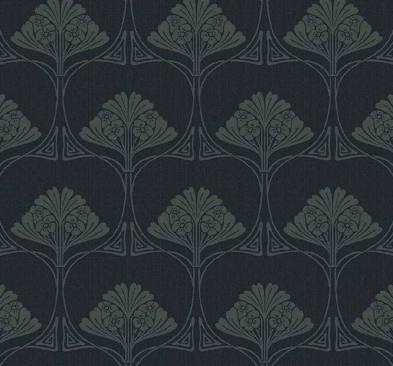 Wallpaper with wave effect-Deco Floral Peel & Stick Wallpaper in Midnight Blue & Juniper