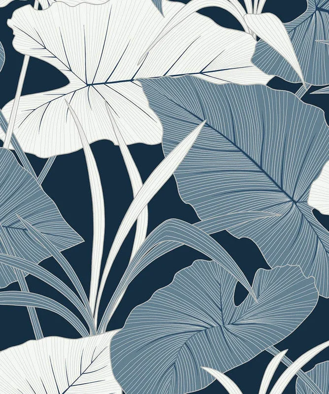 Wallpaper with dawn design-Elephant Leaves Peel & Stick Wallpaper in Blue Lagoon