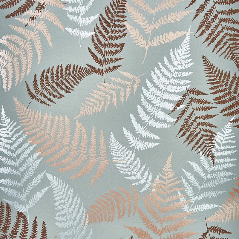 Wallpaper for feature wall-Fern Leaves Floating Wallpaper in Terracotta/Silver