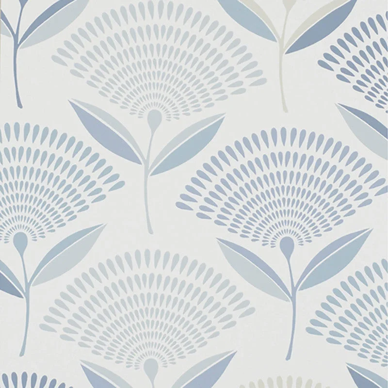 Wallpaper with muted tones-Floral Large Contemporary Wallpaper in Blue