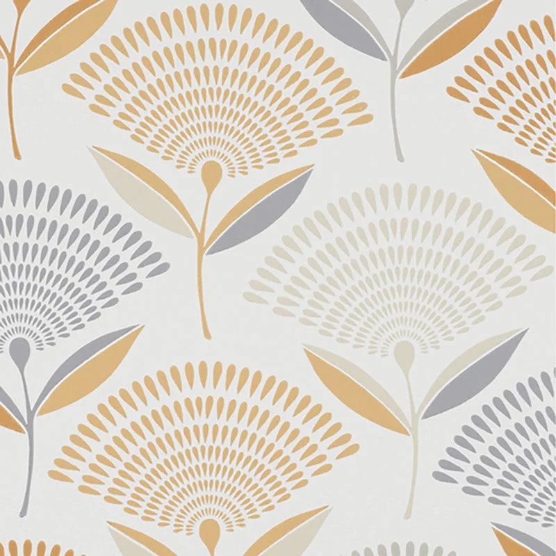 Wallpaper for small bedroom-Floral Large Contemporary Wallpaper in Grey/Beige/Orange