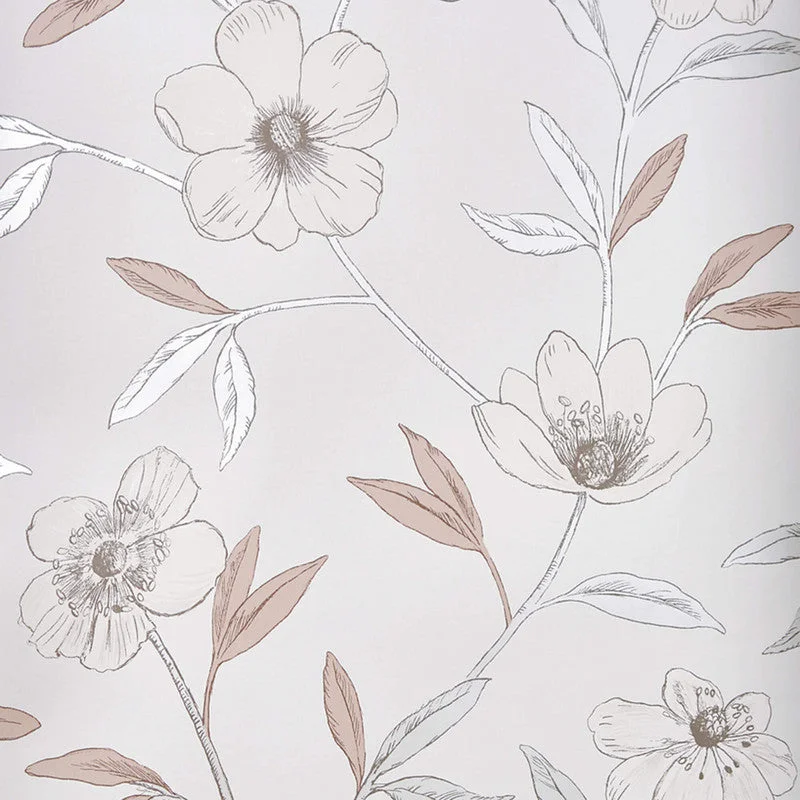 Wallpaper with stone finish-Floral Large Scale Wallpaper in Coral/Cream