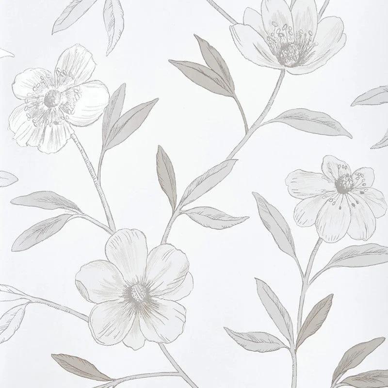 Wallpaper for dining area-Floral Large Scale Wallpaper in Cream/Taupe