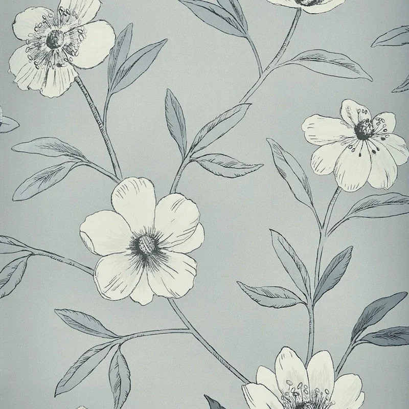 Wallpaper with polka dots-Floral Large Scale Wallpaper in Grey