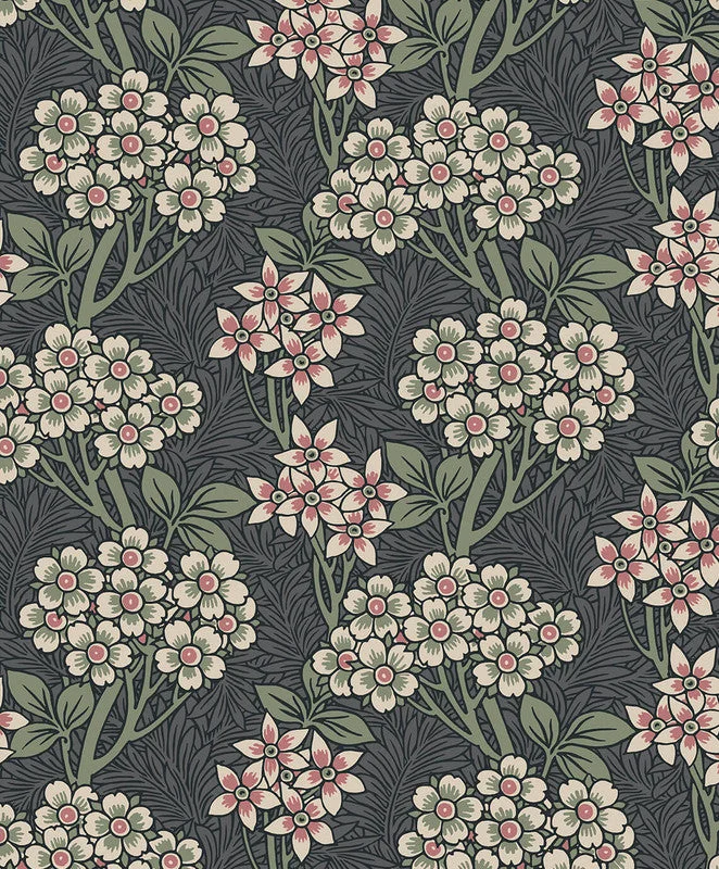 Wallpaper with glide effect-Floral Vine Peel & Stick Wallpaper in Smoke & Laurel Green