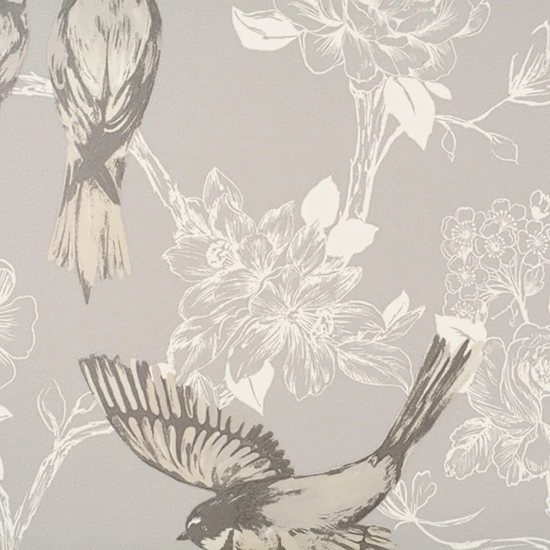 Wallpaper with ripple texture-Floral Vine Traditional Wallpaper in Grey