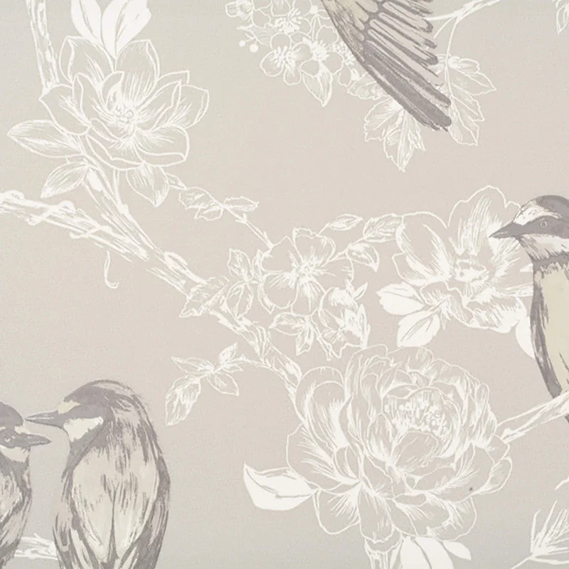 Wallpaper for cozy nook-Floral Vine Traditional Wallpaper in Ivory/Grey