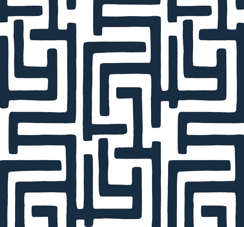 Wallpaper with grid design-Graphic Maze Peel & Stick Wallpaper in Dark Blue