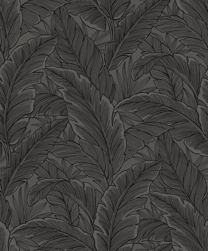 Wallpaper with drip print-Gulf Tropical Leaves Wallpaper in Slate Grey