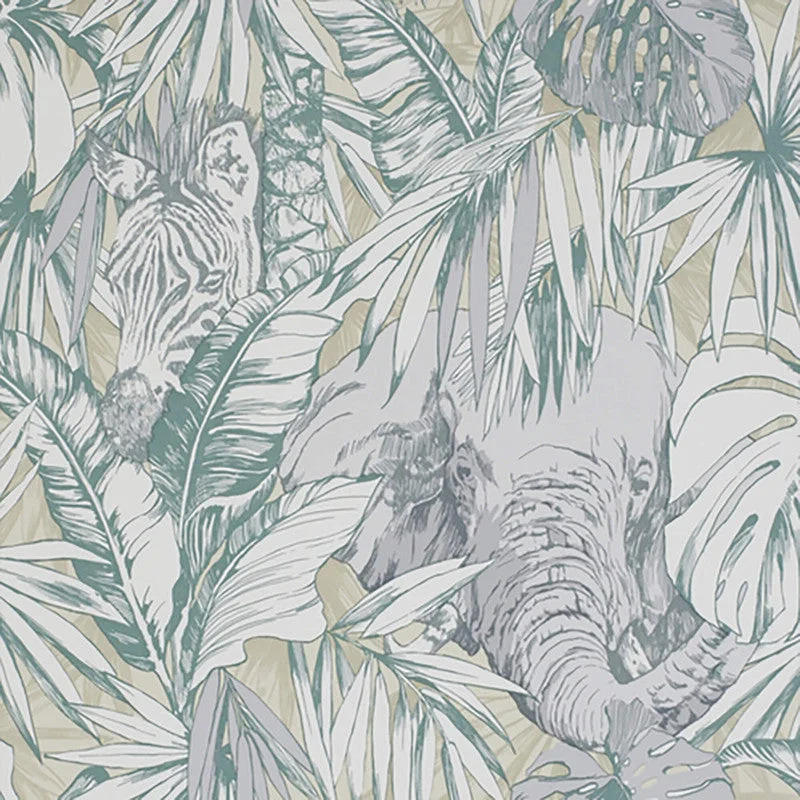 Wallpaper with feather print-Jungle Abstract Wallpaper in Emerald/Sage