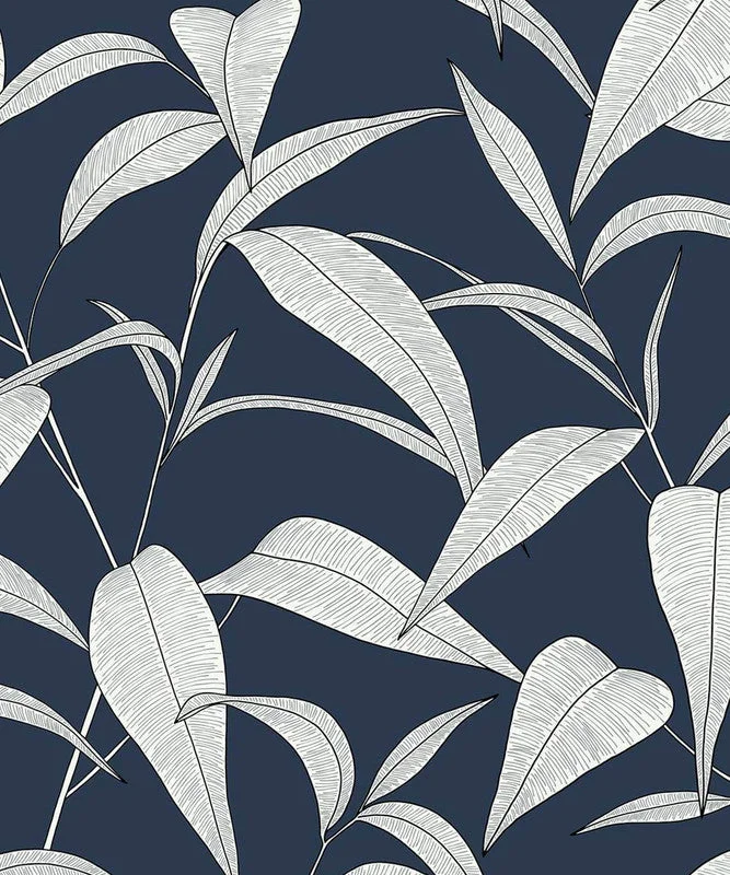 Wallpaper with fox print-Pinstripe Leaf Trail Peel & Stick Wallpaper in Dark Blue