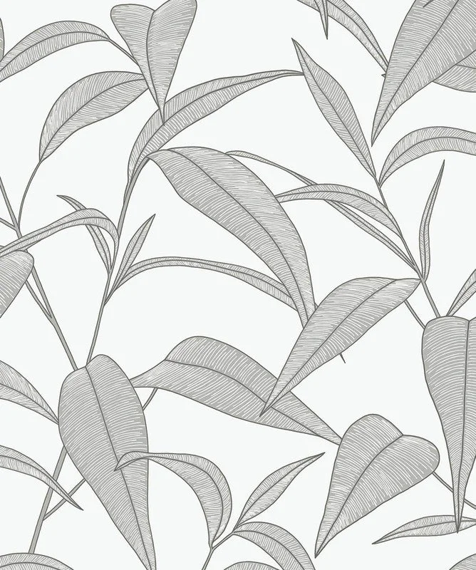 Wallpaper for kids office-Pinstripe Leaf Trail Peel & Stick Wallpaper in Greystone