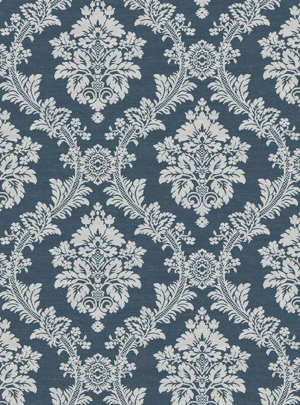 Wallpaper with pond theme-Seaside Damask Peel & Stick Wallpaper in Denim Blue