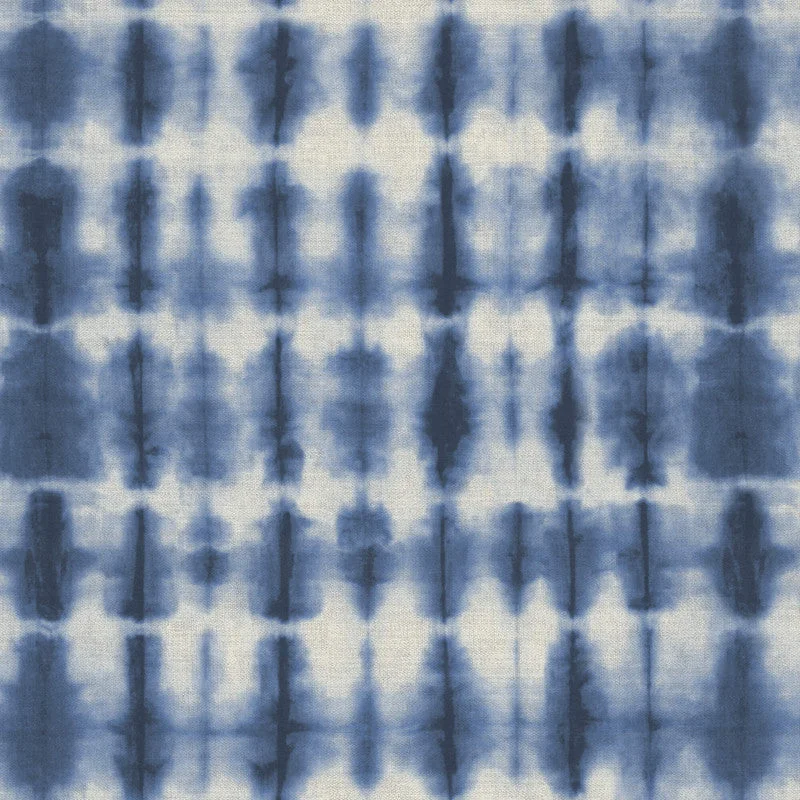 Wallpaper for rustic kitchen-Shibori Rectangle Textured Wallpaper in Indigo/Cream