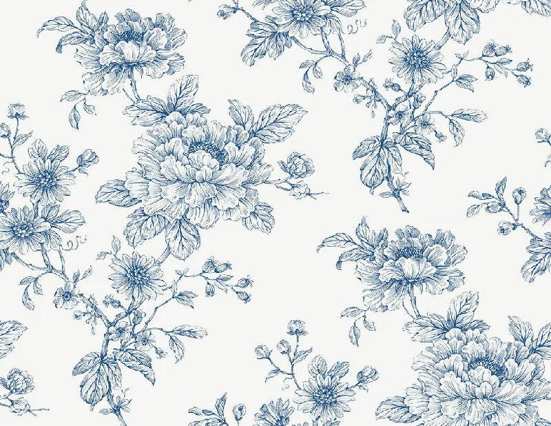 Wallpaper for small nursery-Sketched Floral Peel & Stick Wallpaper in Blue