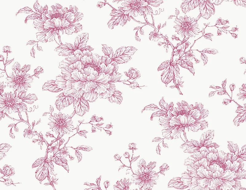 Wallpaper with spark design-Sketched Floral Peel & Stick Wallpaper in Pink