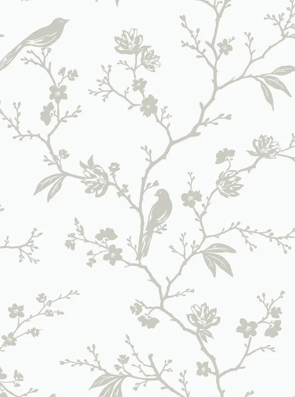 Wallpaper for bold bedroom-Songbird Chinoiserie Peel & Stick Wallpaper in Nickel