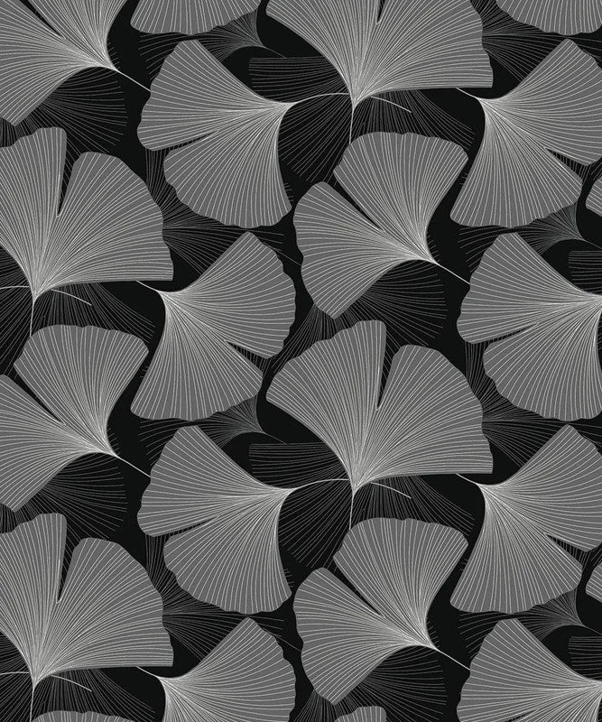 Wallpaper with splash print-Tossed Ginkgo Leaf Peel & Stick Wallpaper in Ebony & Greystone