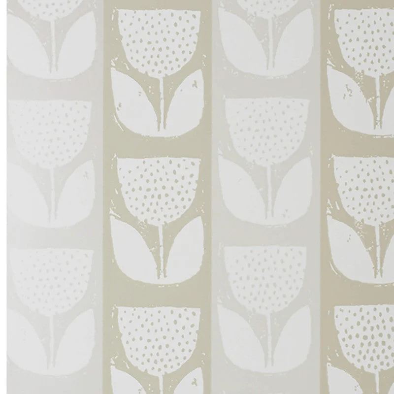 Wallpaper for cozy office-Tulip Stamped Spotted Wallpaper in Beige/Silver