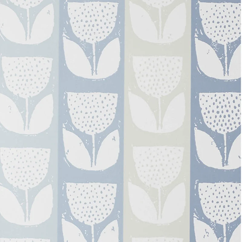 Wallpaper for small nursery-Tulip Stamped Spotted Wallpaper in Blue